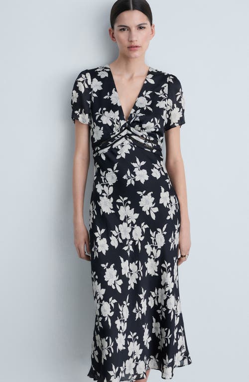 Mango Floral Midi Dress In Black