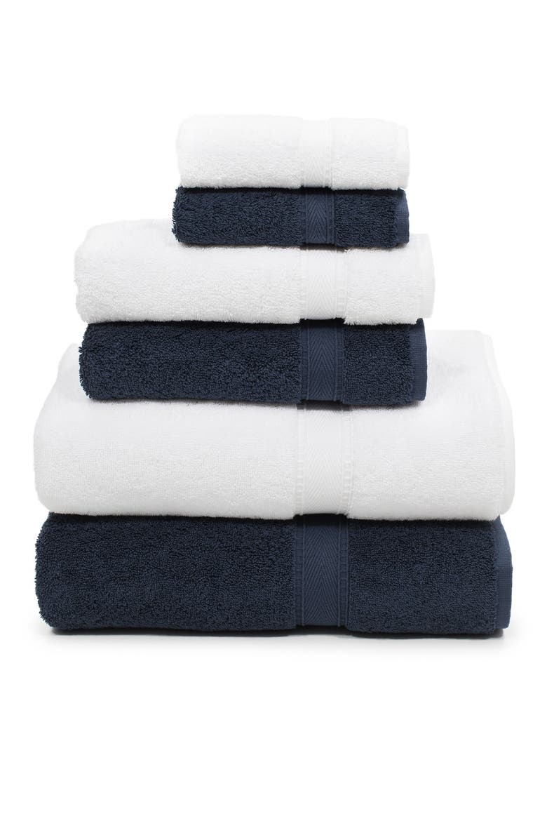 Sinemis Terry 6-Piece Towel Set - Navy/White, Main, color, NAVY/WHITE