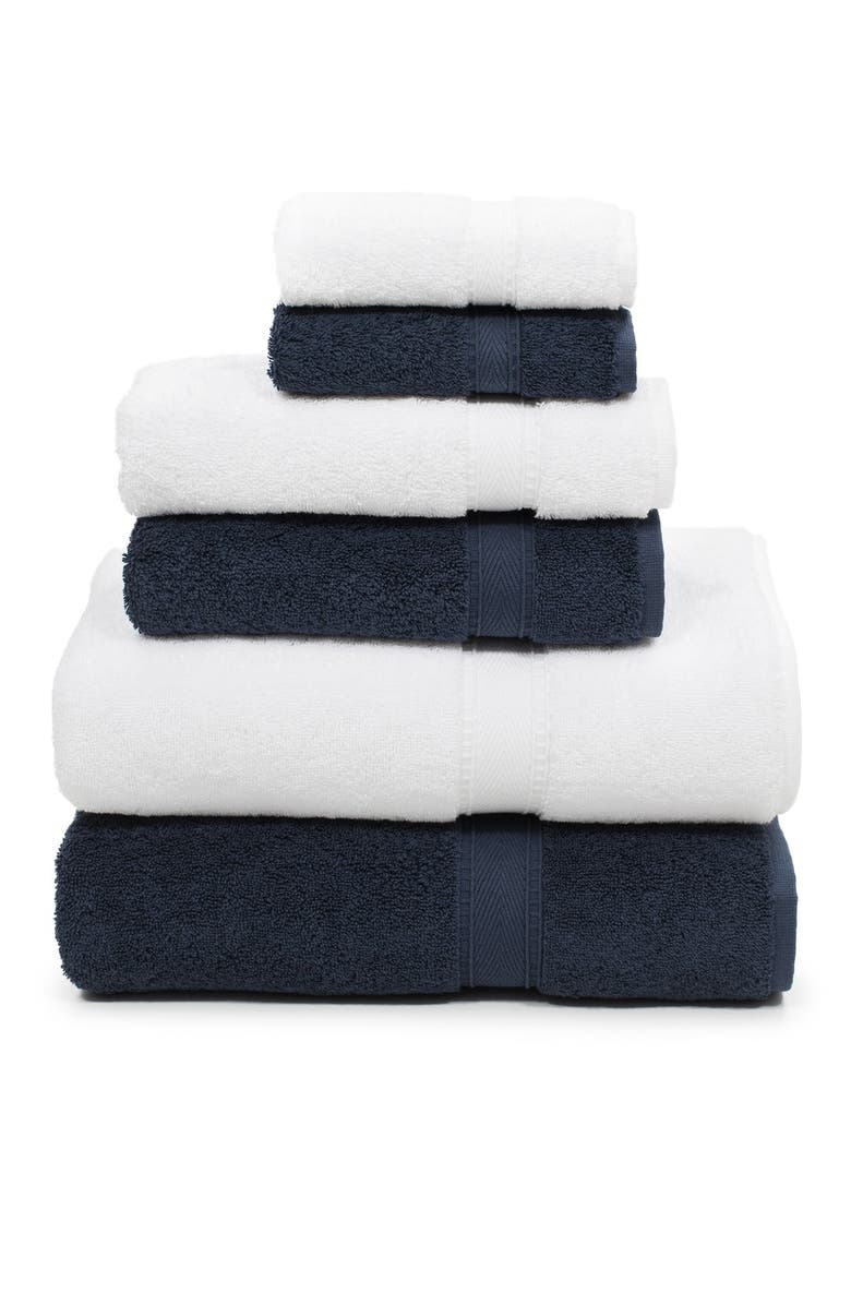Linum Home Textiles Sinemis Terry 6-Piece Towel Set - Navy/White, Main, color, Navy/White