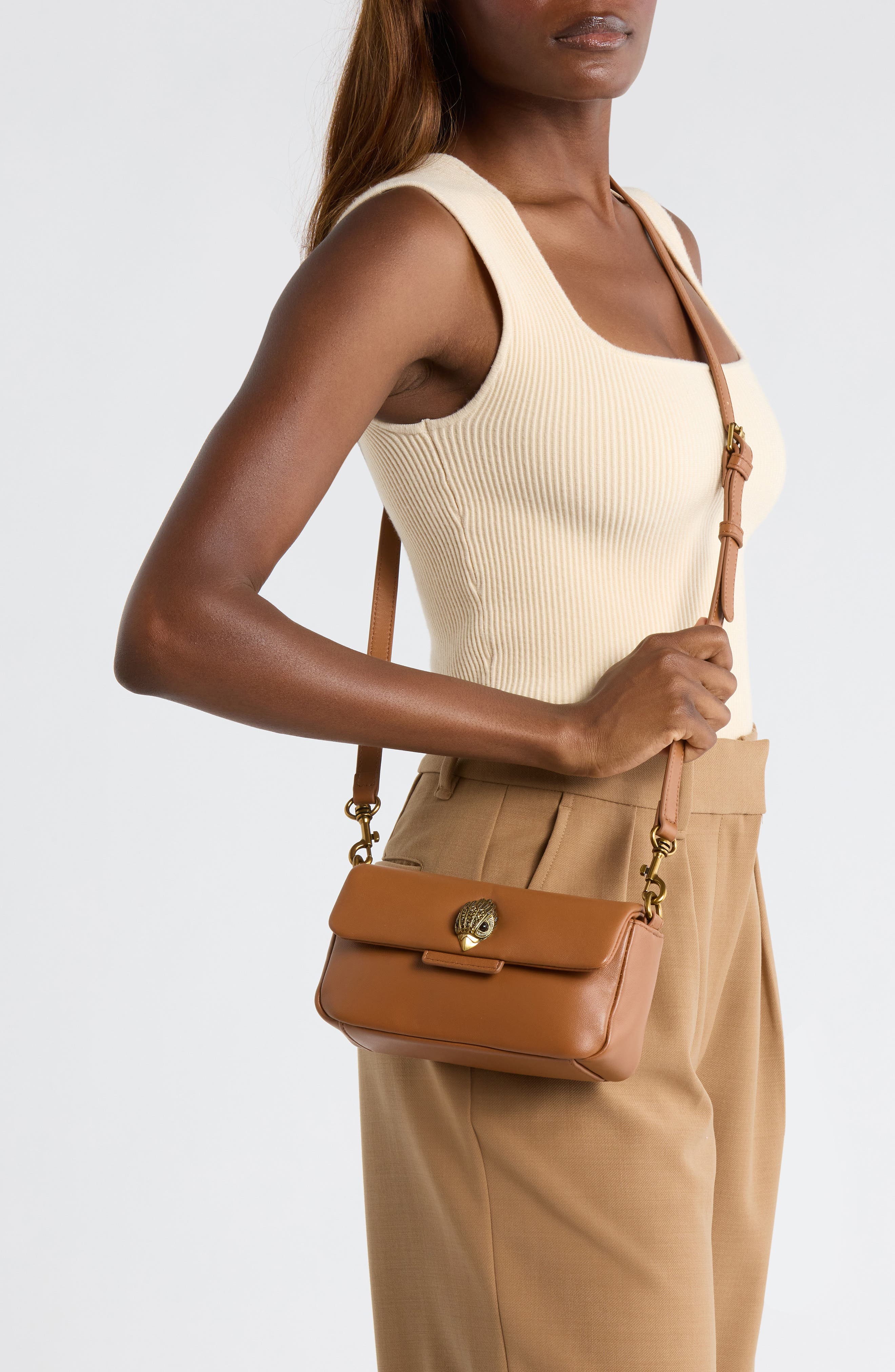 Kurt Geiger London Mini Oxford Leather Shoulder Bag, Alternate, color, Open Brown