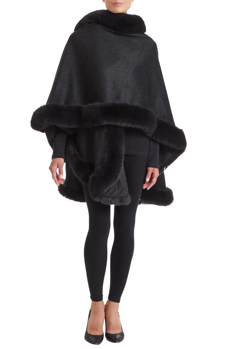 Sofia Cashmere Faux Fur Trim Cashmere Cape, Alternate, color, 010Chr
