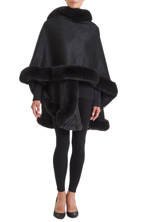 Sofia Cashmere Faux Fur Trim Cashmere Cape In Black