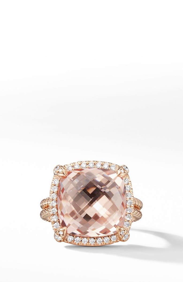 David Yurman Chatelaine Pavé Bezel Ring in 18K Rose Gold with Morganite, Alternate, color, 