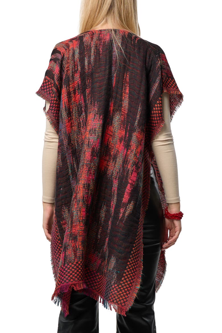 Abstract Fringe Poncho, Alternate, color, BLACK/ RED MULTI
