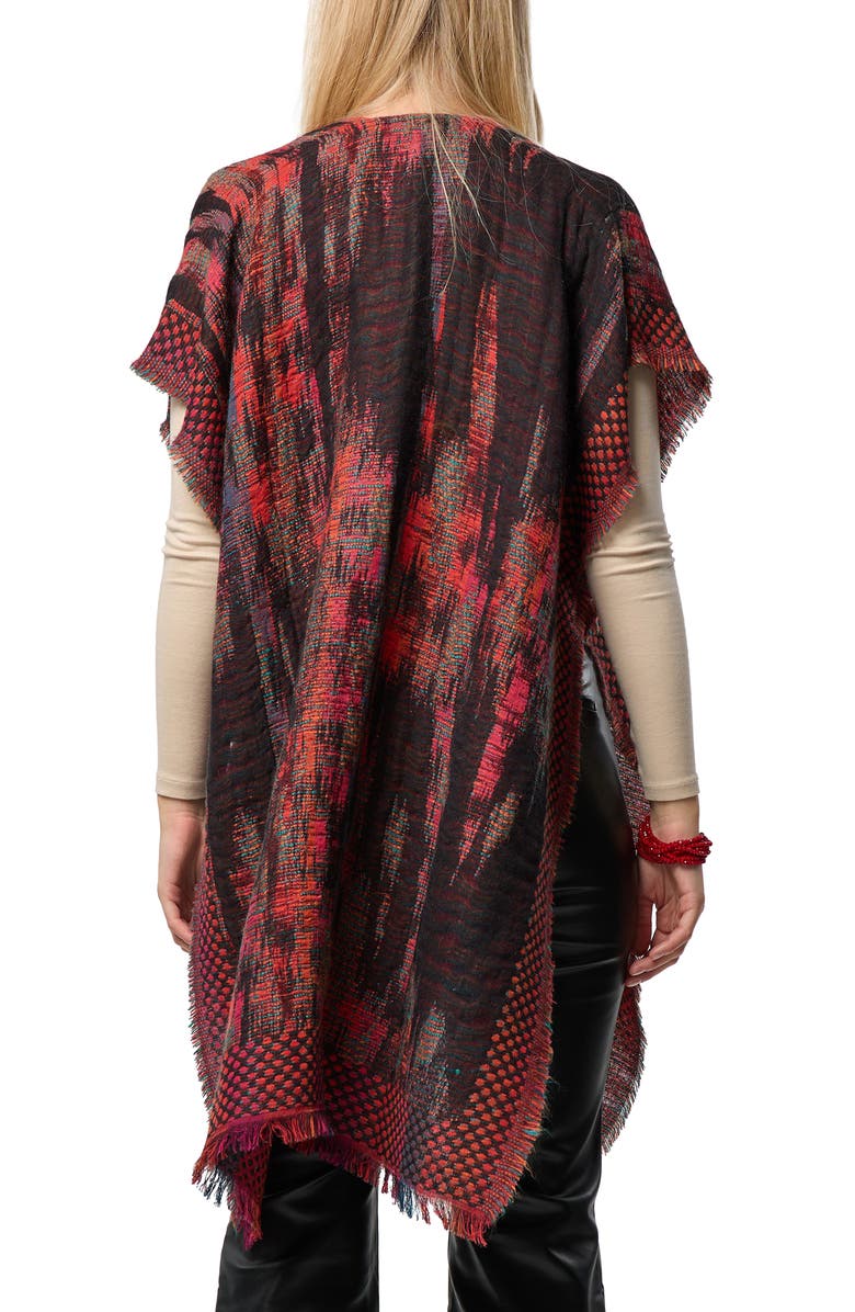 SAACHI Abstract Fringe Poncho, Alternate, color, Black/ Red Multi