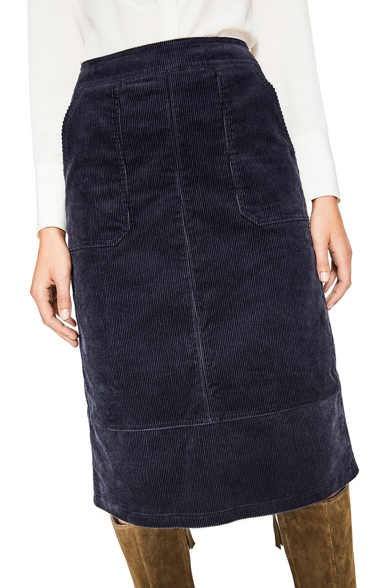 Patch Pocket Corduroy Midi Skirt, Alternate, color, WHALE GREY