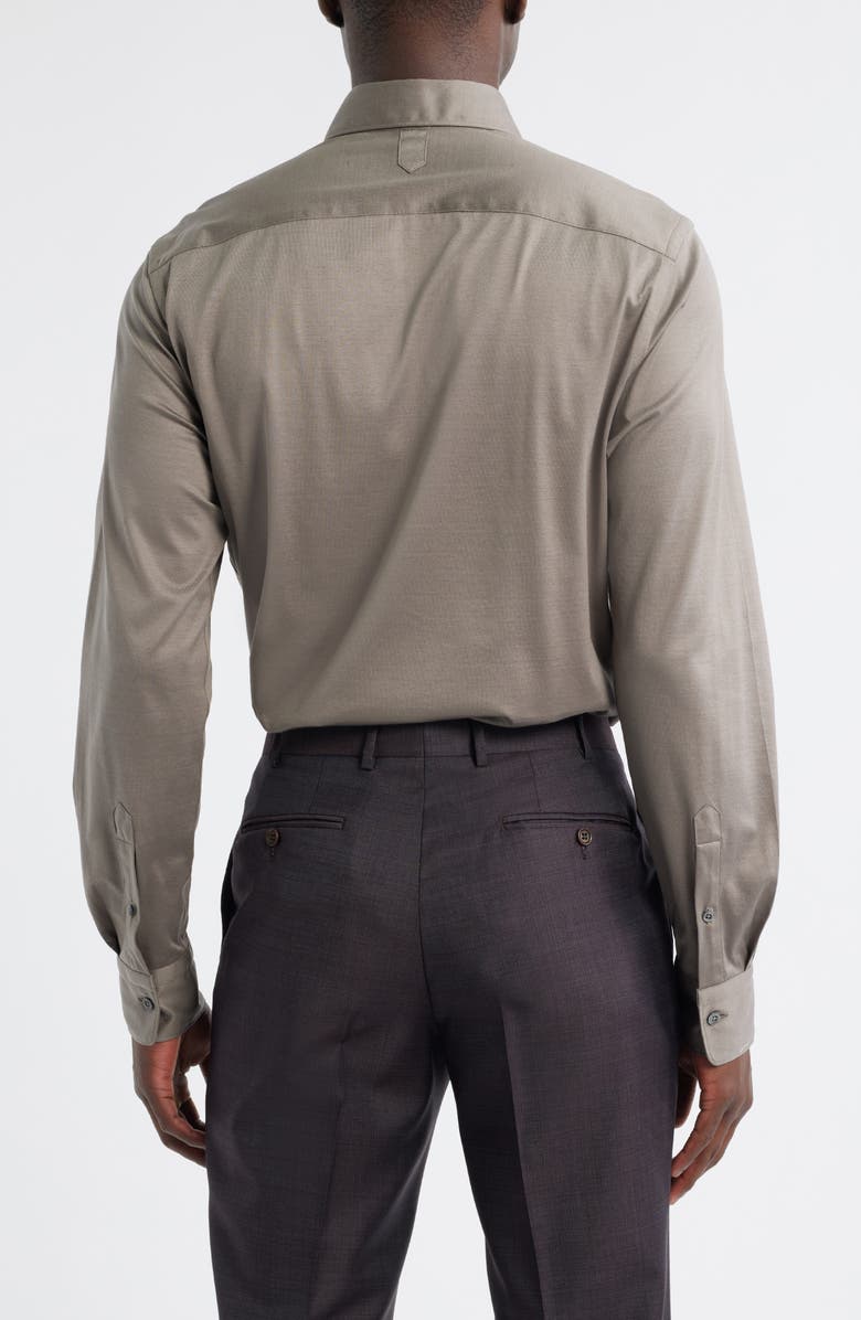 Canali Regular Fit Cotton Jersey Button-Up Shirt, Alternate, color, Brown