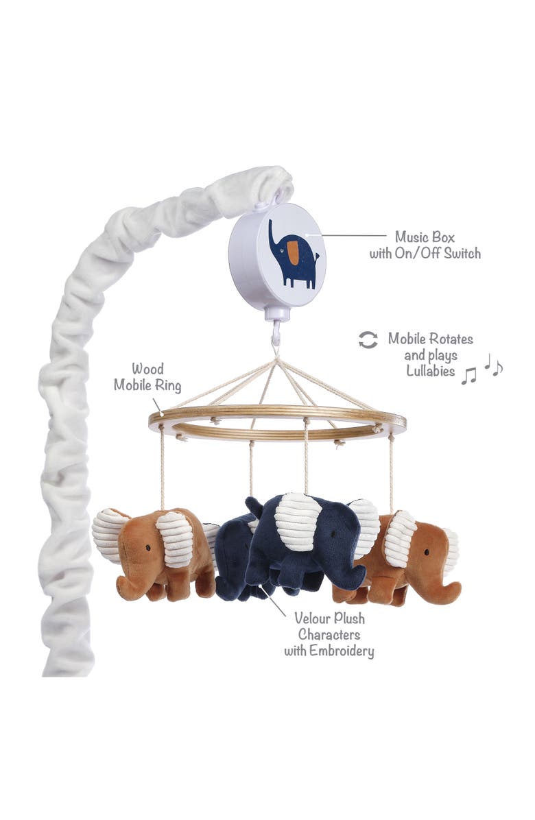 Lambs & Ivy Playful Elephant Musical Baby Crib Mobile Soother Toy, Alternate, color, Blue