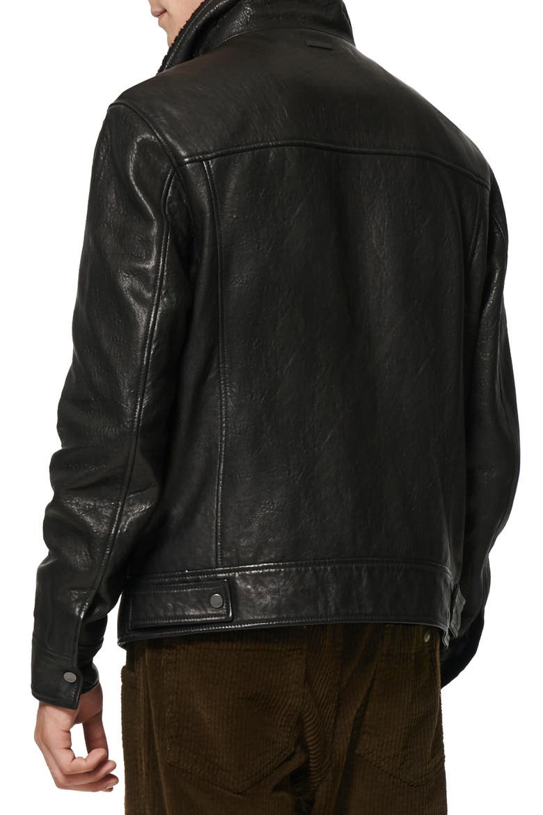 Augustine Leather Jacket with Genuine Shearling Collar, Alternate, color, BLACK