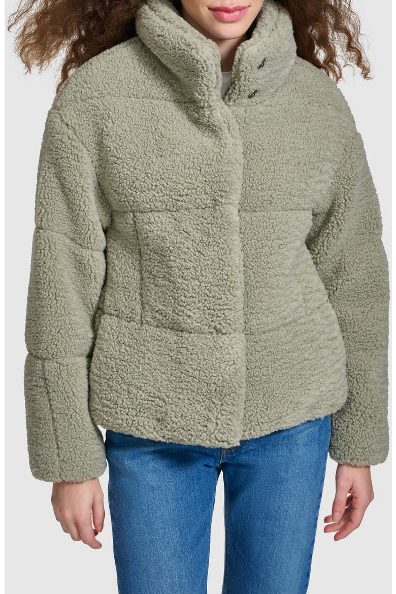 Quilted Faux Fur Short Teddy Jacket, Main, color, SEAFOAM