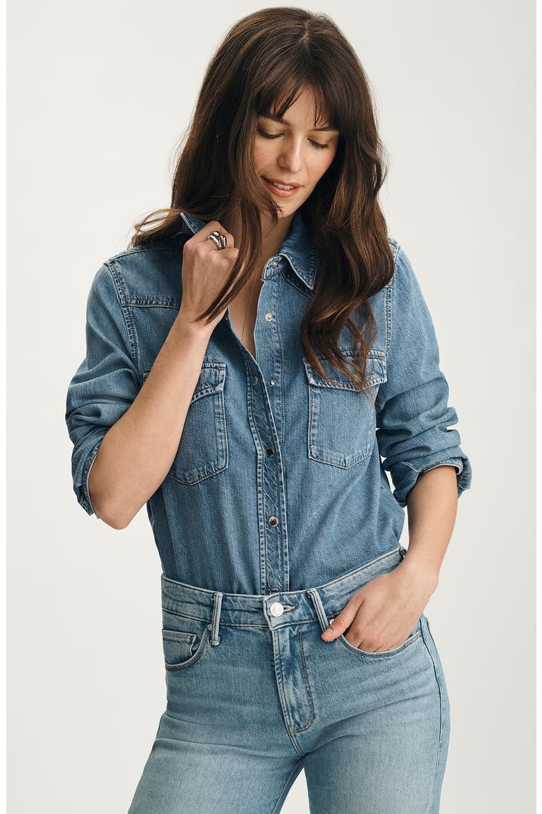 Angela Denim Western Shirt, Alternate, color, MID BLUE FEATHER BLUE