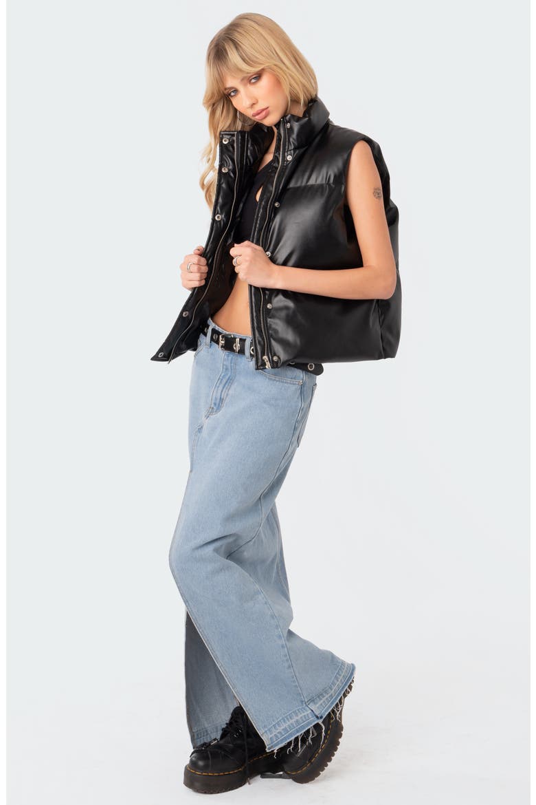 Kade Faux Leather Puffer Vest, Alternate, color, BLACK