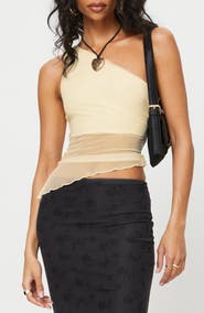 Princess Polly Gilda One-Shoulder Asymmetric Mesh Crop Top