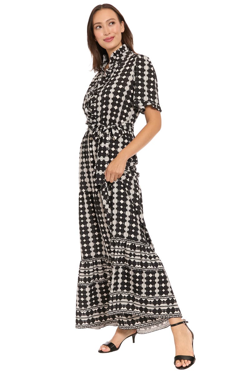 London Times Ruffle Neck Tiered Maxi Dress, Alternate, color, Black/ Soft White
