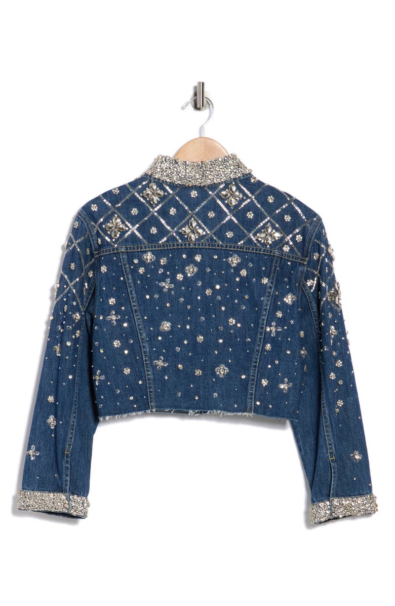 L'AGENCE Genevie Crystal Embellished Crop Denim Jacket, Alternate, color, Conway