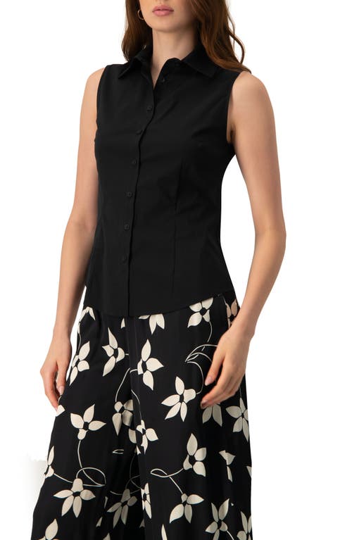 Ivonne Sleeveless Black Shirt Blouse In Animal Print