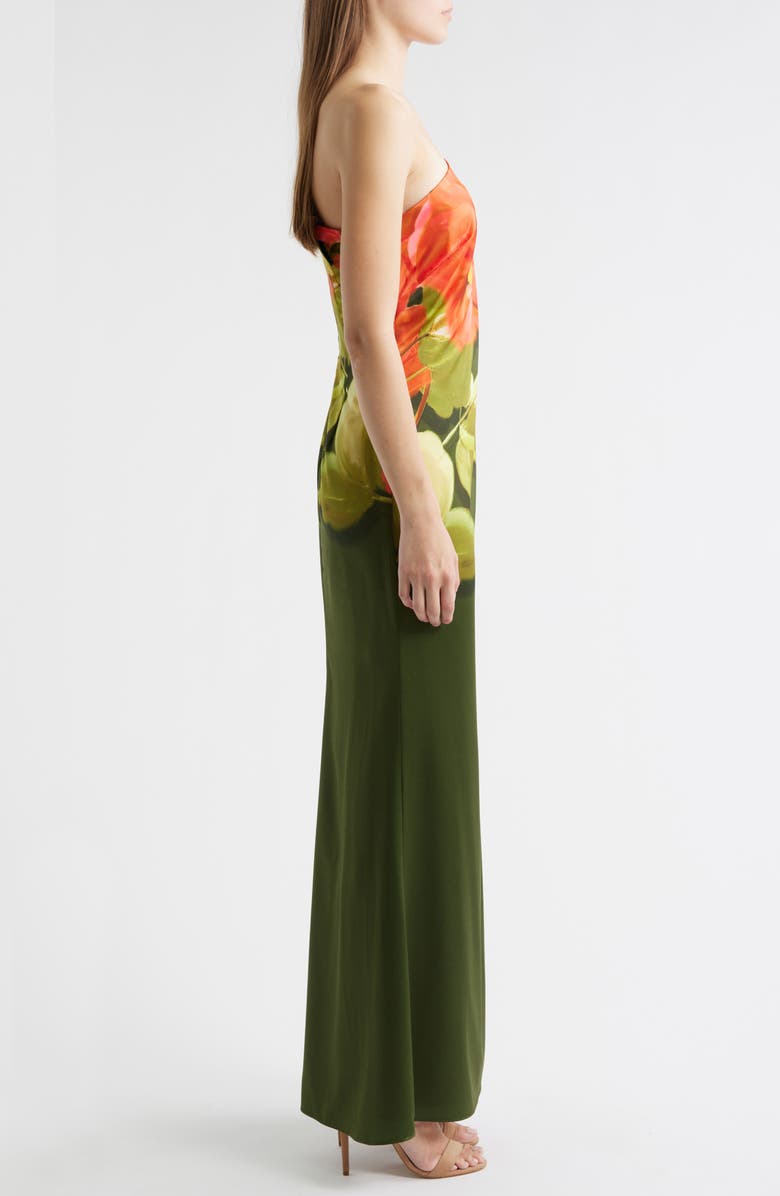 Vince Camuto Placed Print One-Shoulder Satin Gown, Alternate, color, Olive