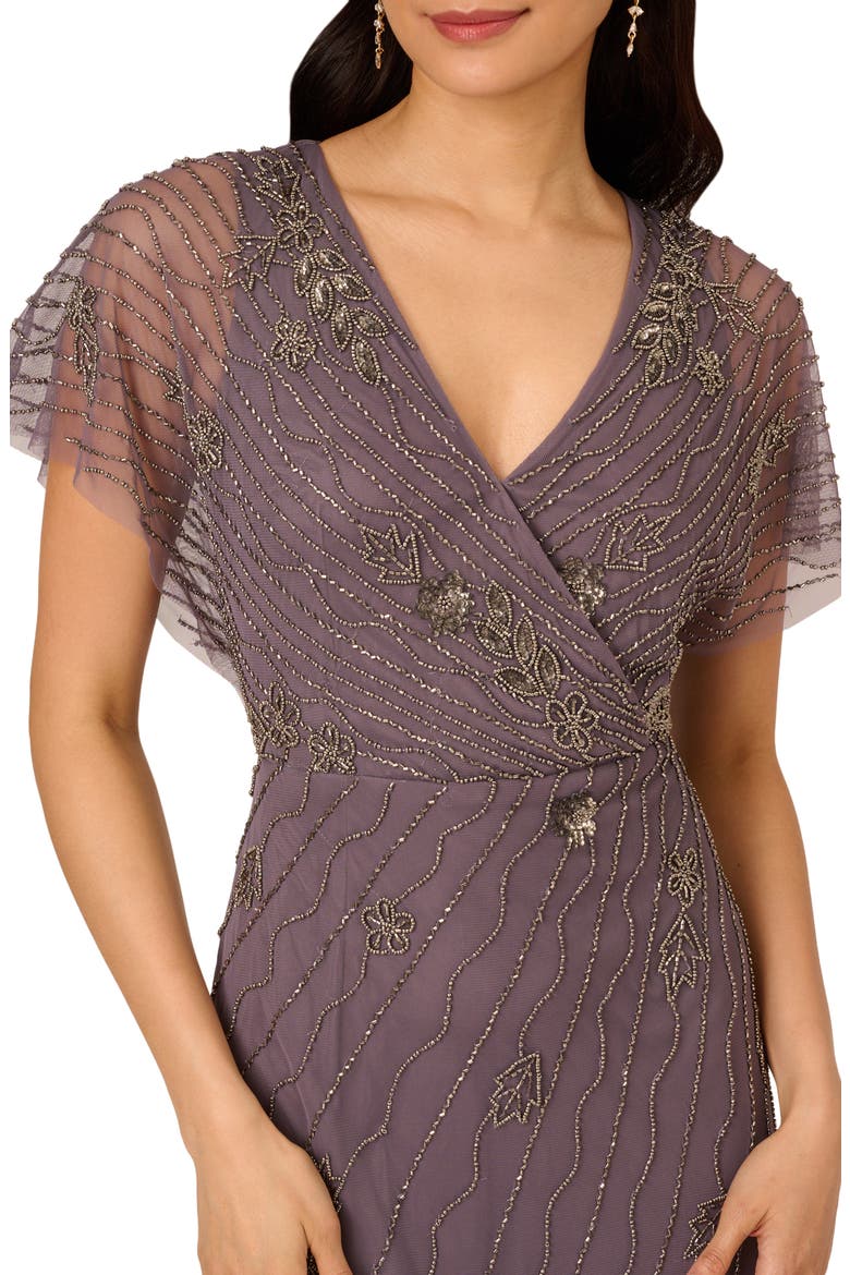 Beaded Flutter Sleeve Gown, Alternate, color, MOONSCAPE