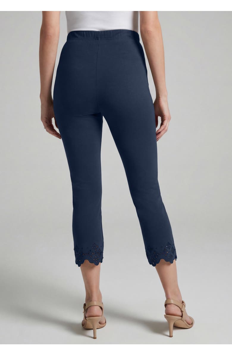 Jessica London Stretch Cotton Eyelet Capri Legging, Alternate, color, Navy Floral Eyelet