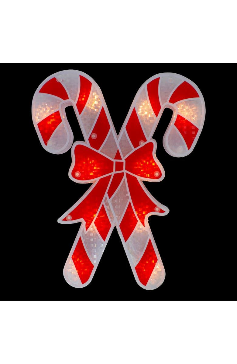Northlight Lighted Holographic Candy Cane Christmas Window Silhouette - 12" - Clear Lights, Alternate, color, Red