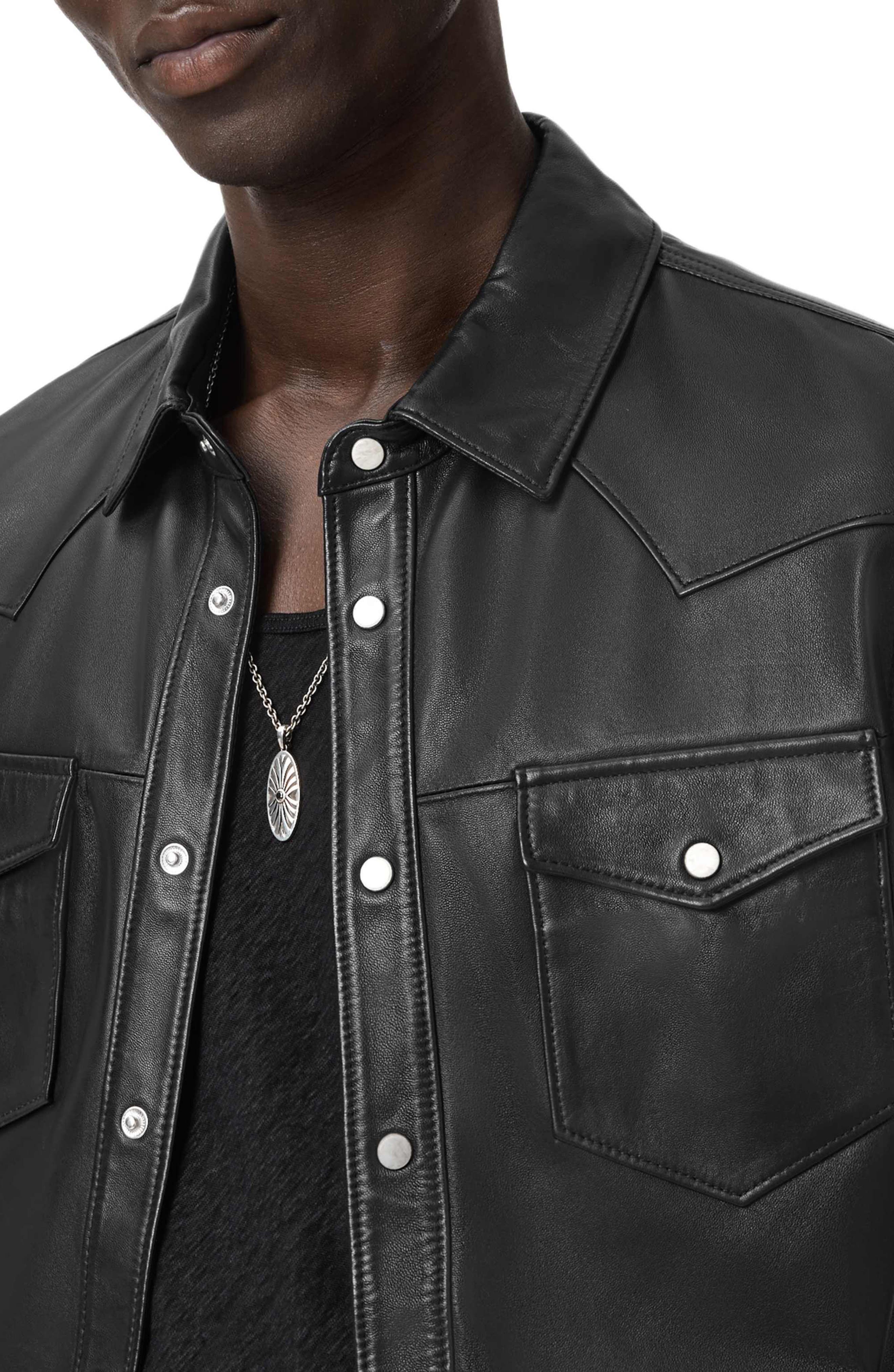 Sage Sheepskin Leather Shirt Jacket (Men) | Nordstrom