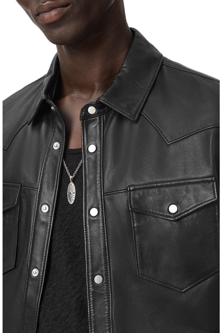 Sage Sheepskin Leather Shirt Jacket, Alternate, color, BLACK