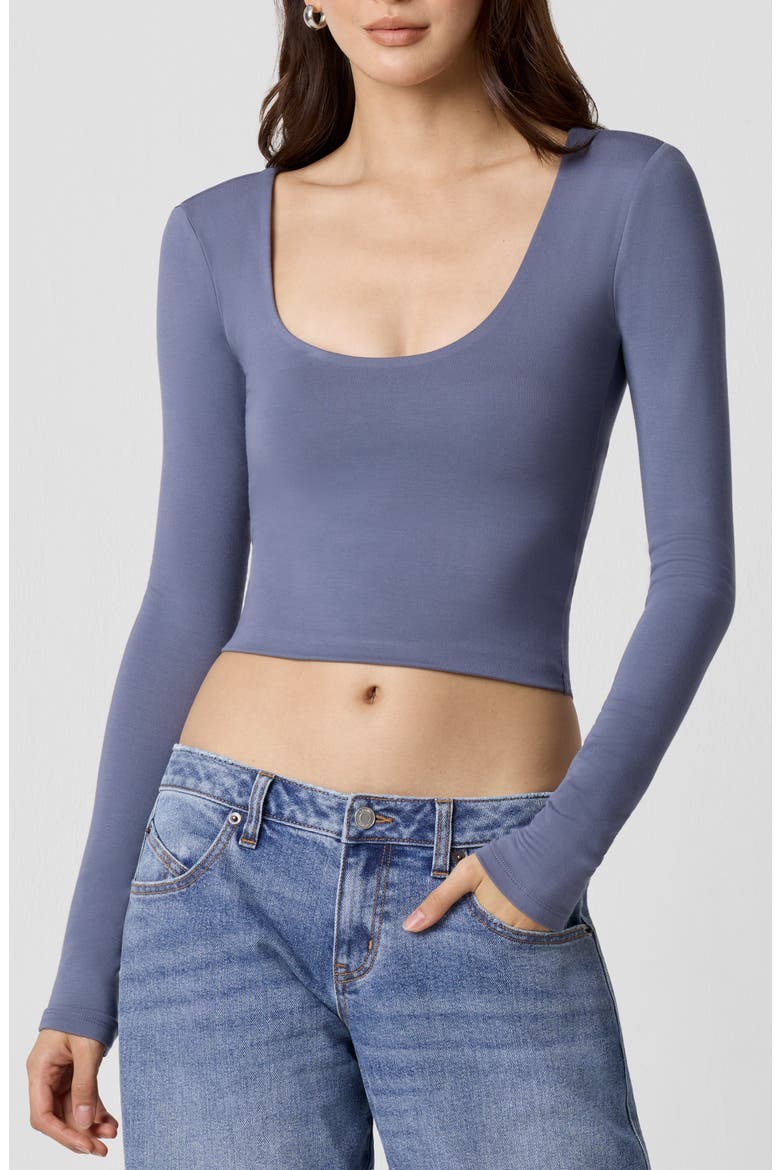 Power Mesh Plunge Long Sleeve T-Shirt, Main, color, BLUE GRISAILLE