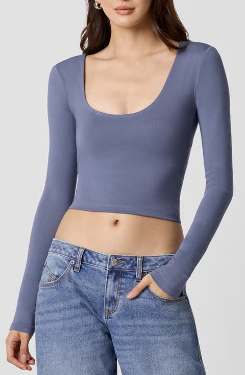 Power Mesh Plunge Long Sleeve T-Shirt