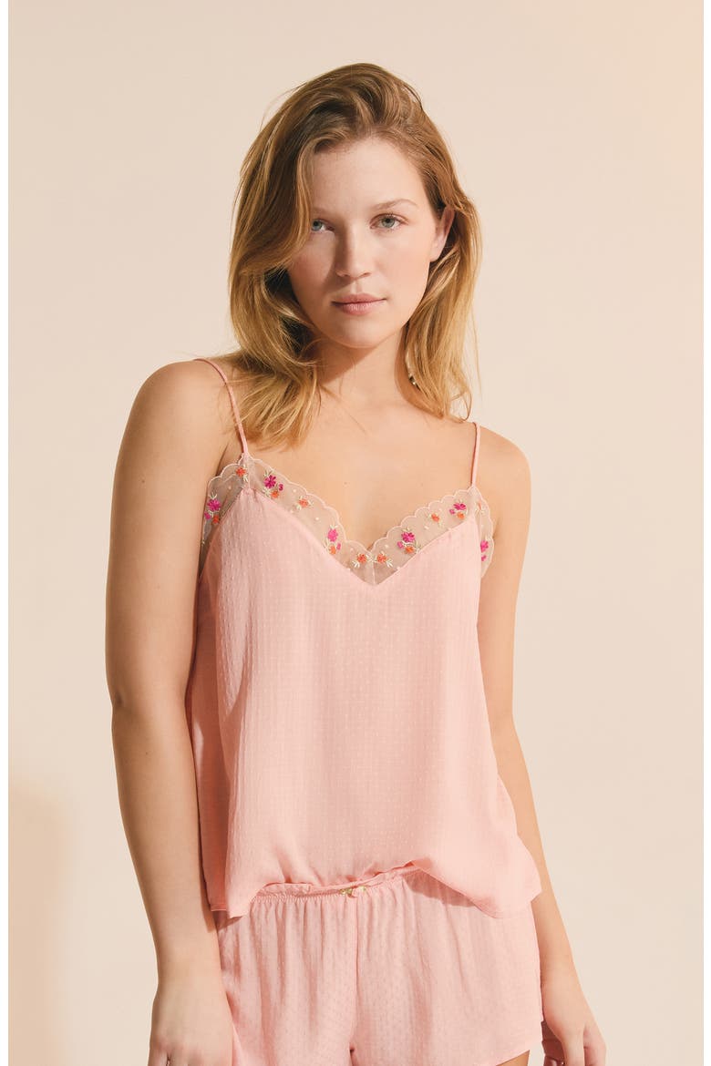Freesia Floral Lace Trim Camisole, Alternate, color, PINK SALMON