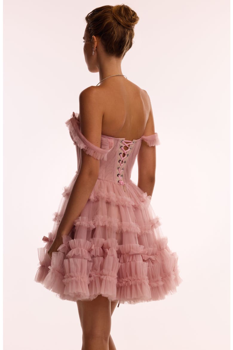 Fitted Tulle Mini Dress With Ruffles for Special Occasions, Alternate, color, Misty Rose