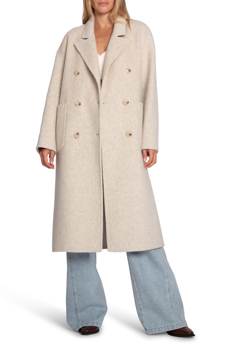 Belle & Bloom Free Love Double Breasted Maxi Coat, Main, color, Oat Marle