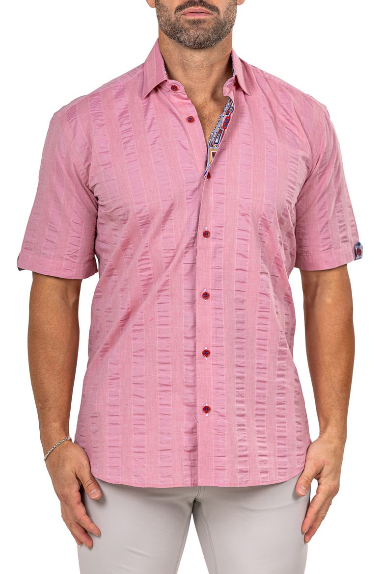 Galileo Marthy Short Sleeve Button-Up Shirt, Main, color, PINK