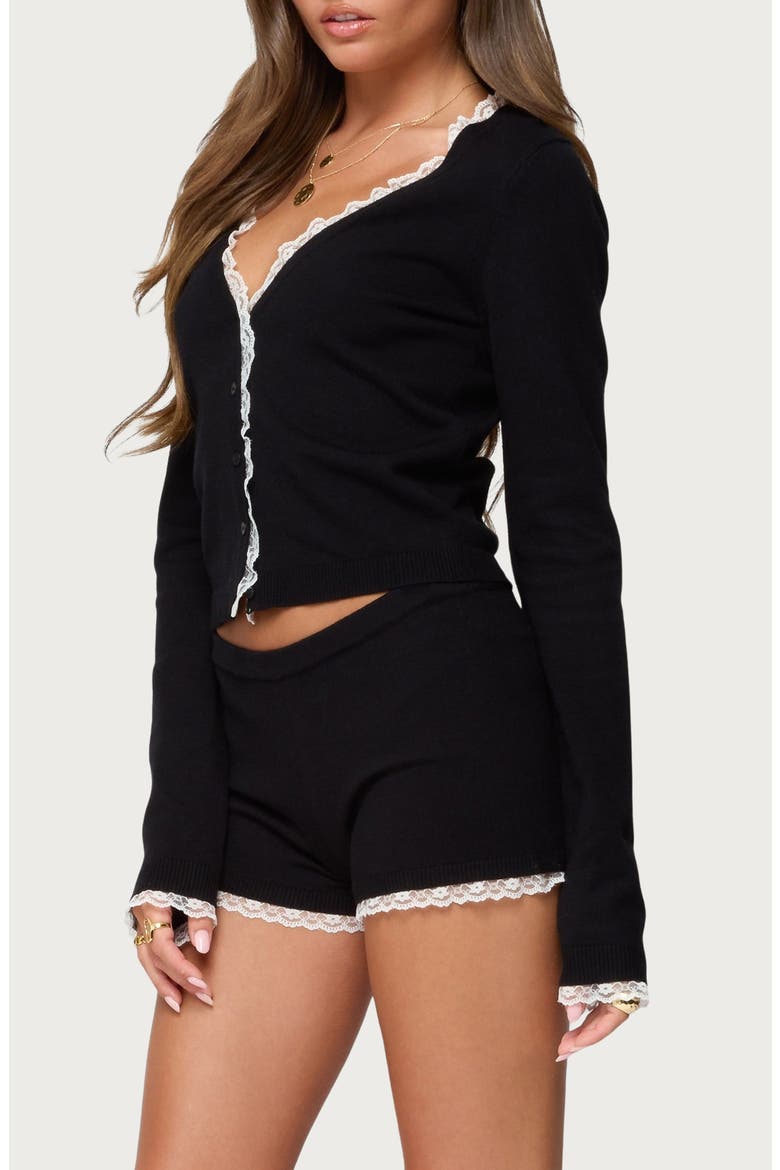 Sansa Lace Edge Cardigan, Alternate, color, BLACK