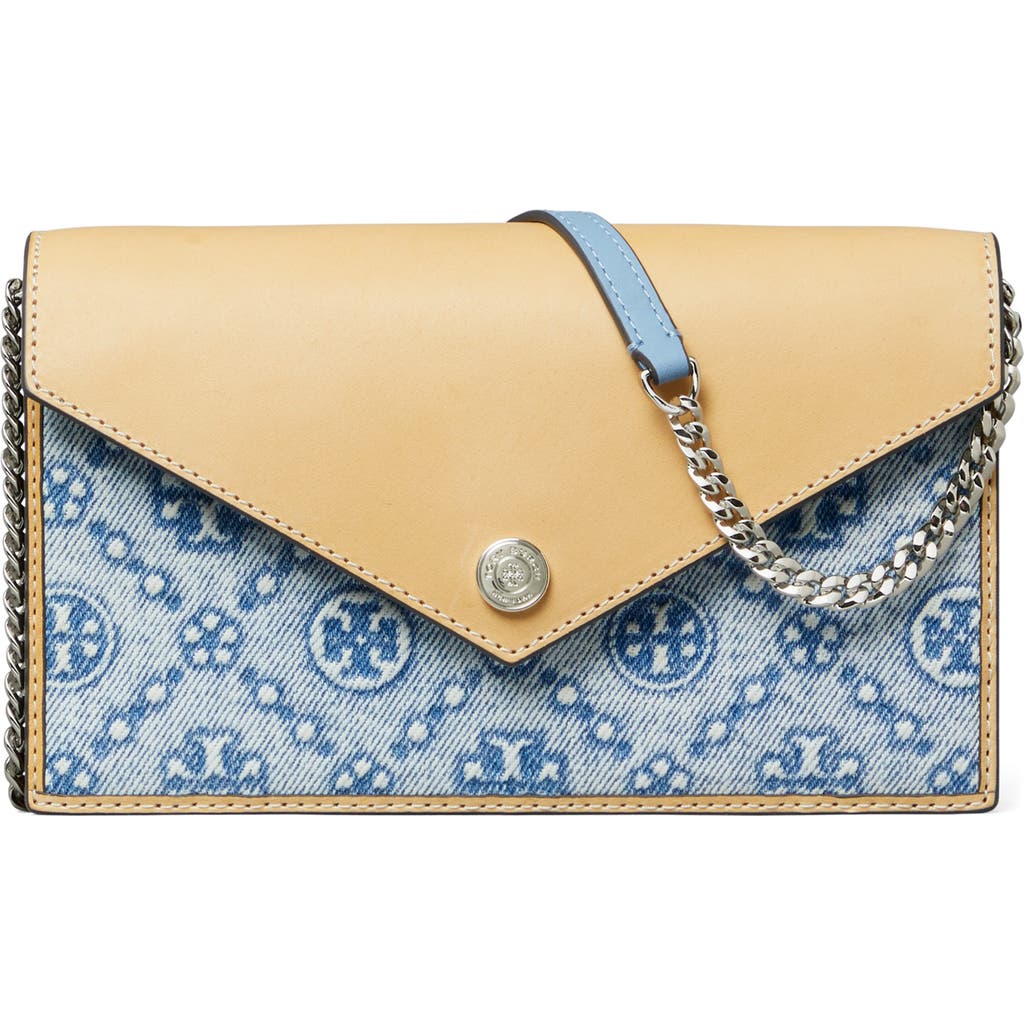 Tory Burch T Monogram Denim Envelope Crossbody Bag In Powder Blue