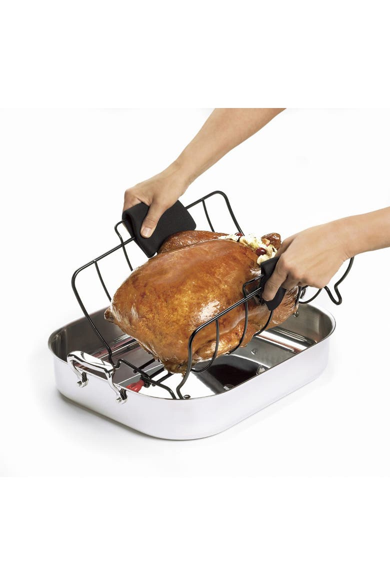 Roast & Serve Non-Stick Turkey and Poultry Roasting Rack, Alternate, color, Black