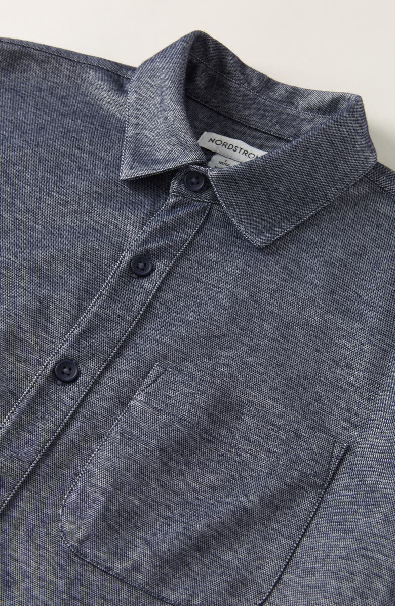 Nordstrom Kids' Short Sleeve Knit Button-Up Shirt, Alternate, color, Navy Peacoat