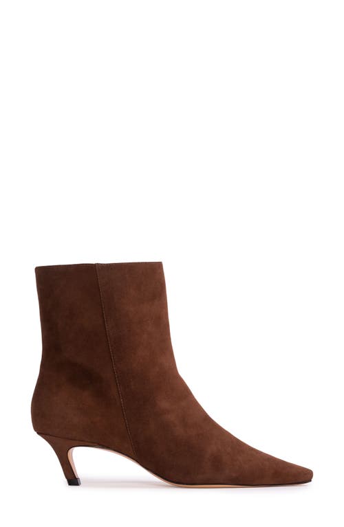Black Suede Studio Avenue 50 Pointed Toe Kitten Heel Bootie In Brown Kid Suede