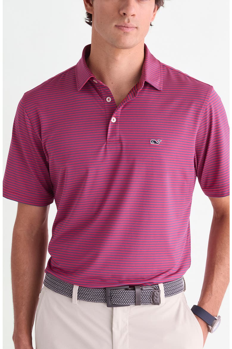 Stripe Sankaty Short Sleeve Performance Polo, Main, color, RHODODENDRON