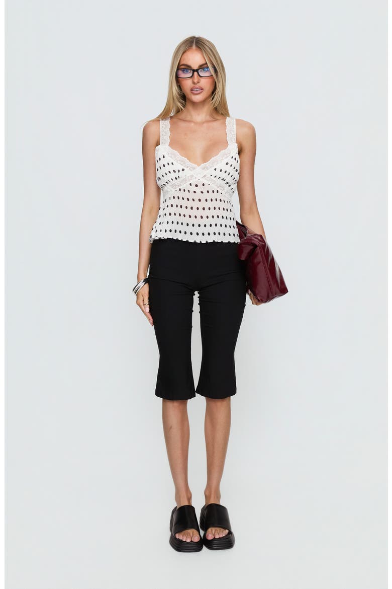 Raydon Lace Trim Pleated Cami Top, Alternate, color, WHITE / BLACK POLKA