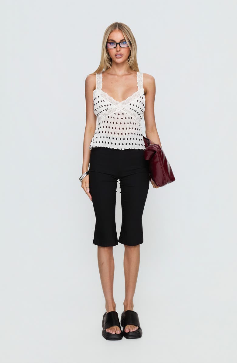 Princess Polly Raydon Lace Trim Pleated Cami Top, Alternate, color, White / Black Polka