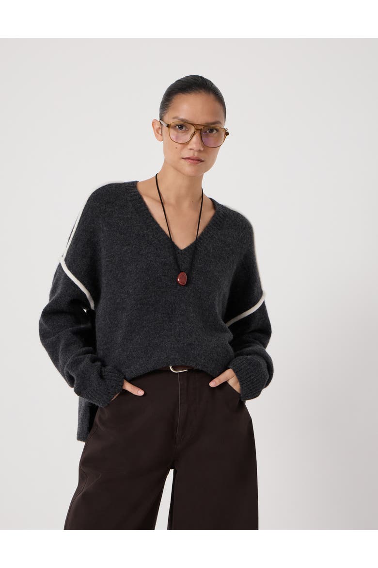 Billie Wool Blend V Neck Sweater, Main, color, Charcoal Marl
