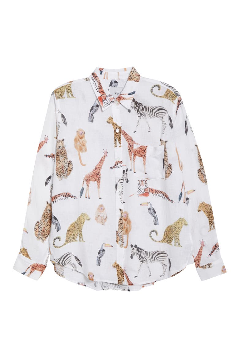 Charli Linen Blend Button-Up Shirt, Alternate, color, JUNGLE ANIMALS