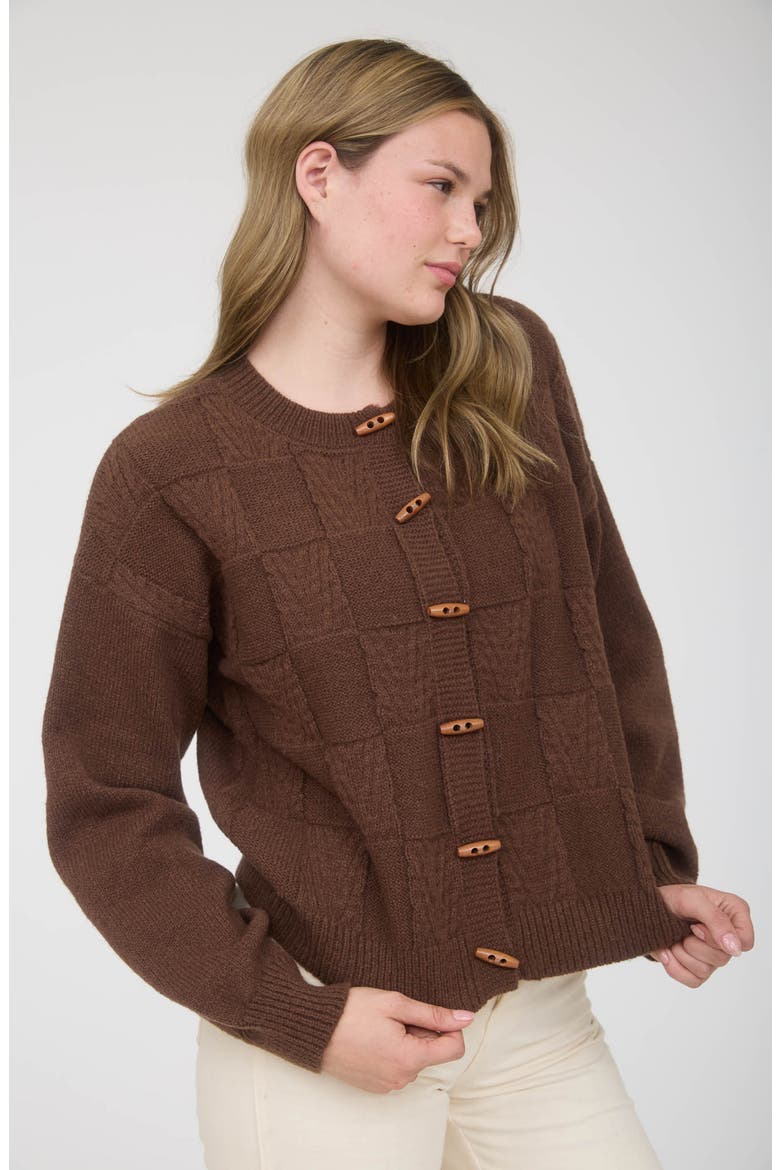 Textured Oblong Button Cardigan, Alternate, color, BROWN