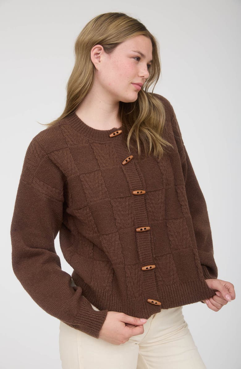 Blu Pepper Textured Oblong Button Cardigan, Alternate, color, Brown