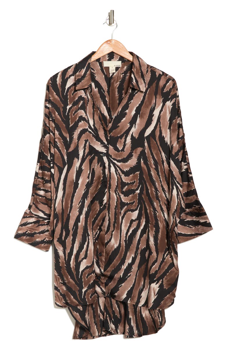 BY DESIGN Marissa Collared Poly Silk Tunic, Alternate, color, Urban Safari