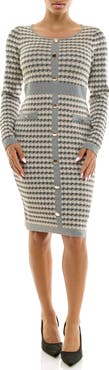 Nina Leonard Jacquard Long Sleeve Sweater Dress