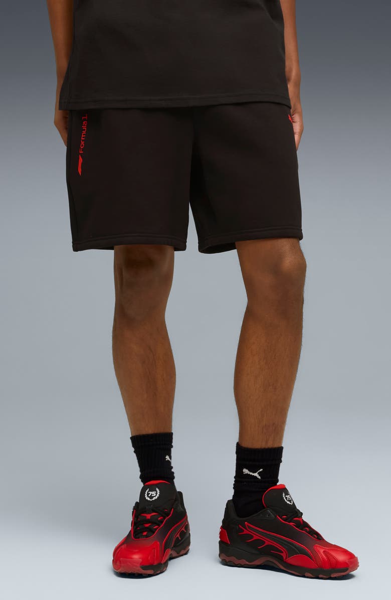 PUMA Formula 1<sup>®</sup> Essential Logo Fleece Sweat Shorts, Alternate, color, Puma Black