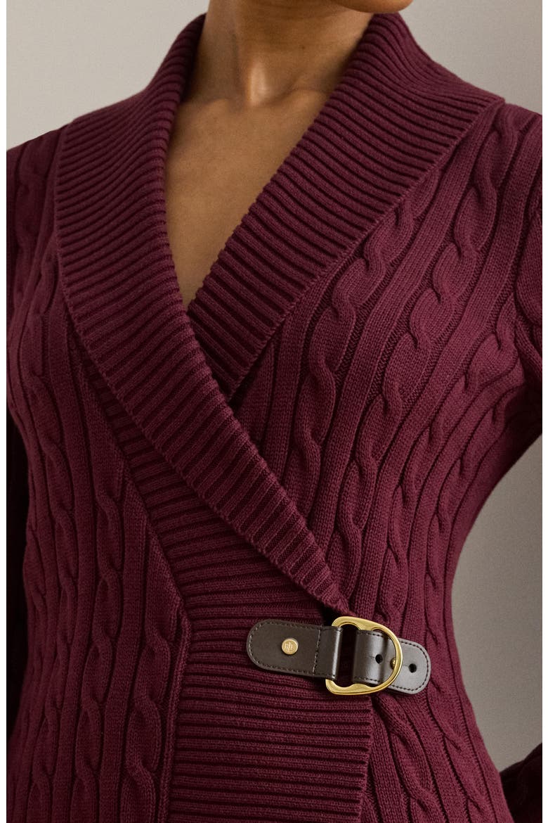 Cable Stitch Cotton Wrap Cardigan, Alternate, color, DARK GARNET