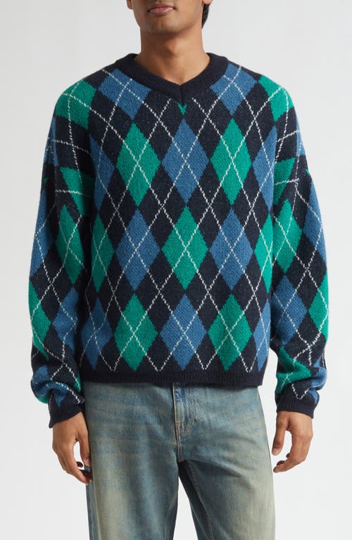 STOCKHOLM SURFBOARD CLUB Gyle Argyle Merino Wool Blend Sweater in Blue And Green 