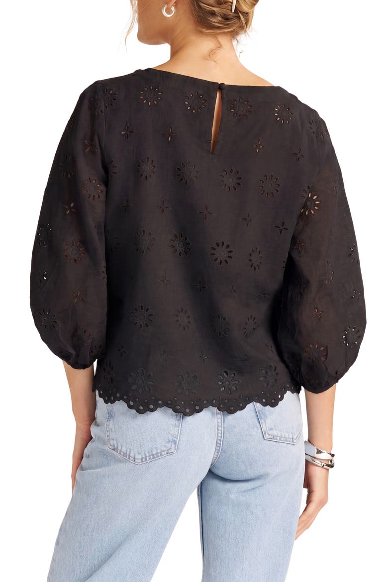 Kashira Eyelet Puff Sleeve Top, Alternate, color, BLACK